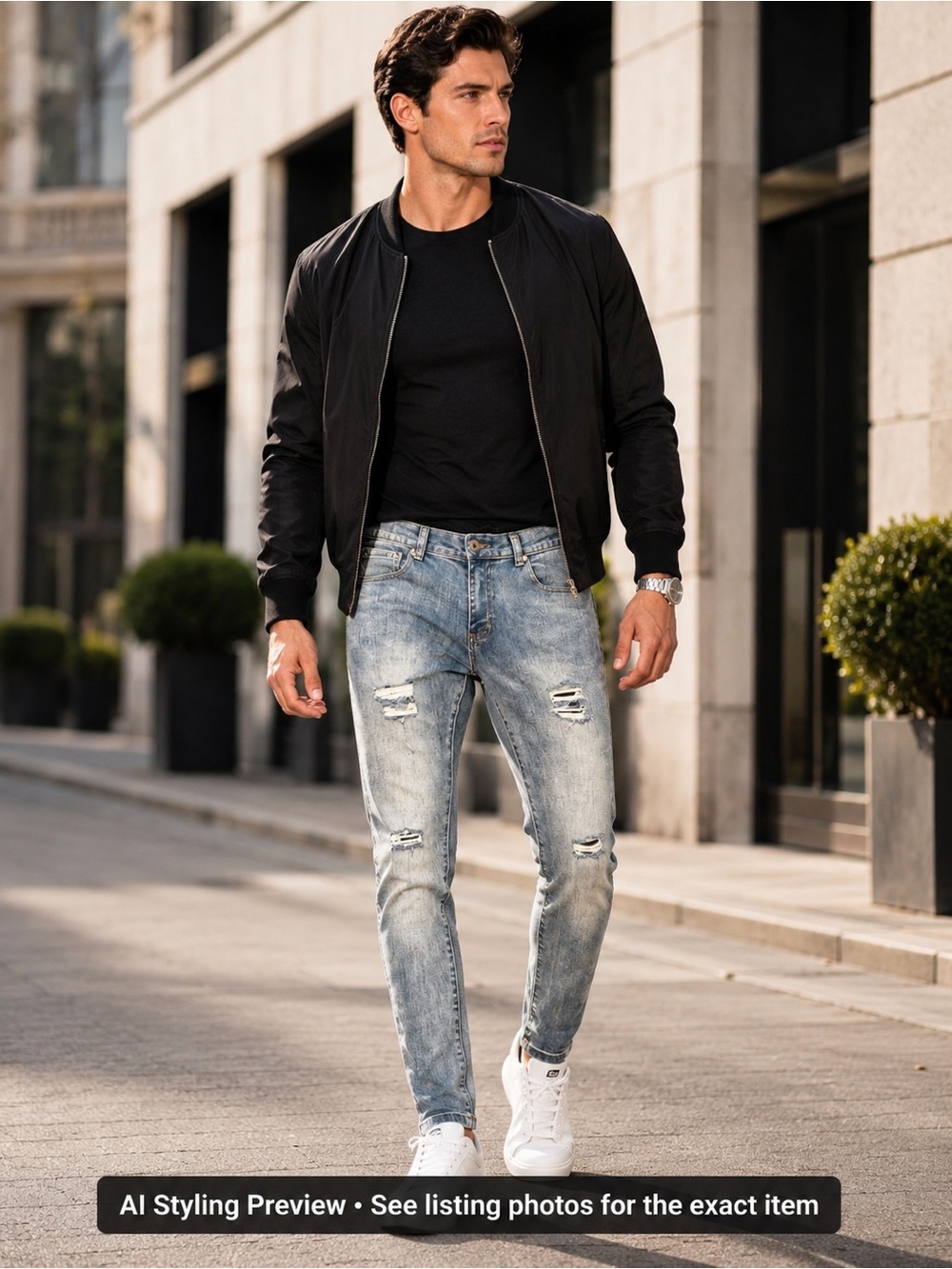 Manière De Voir W32 Distressed Skinny Stretch Jeans Light Wash Men’s 32